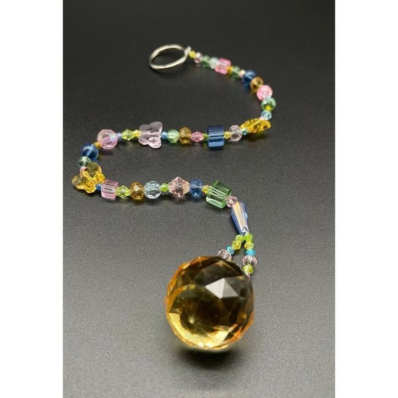 Beaded Suncatcher Butterfly Pastel Green Blue Yellow Crystal Prism Hanging Decor - Picture 2 of 10